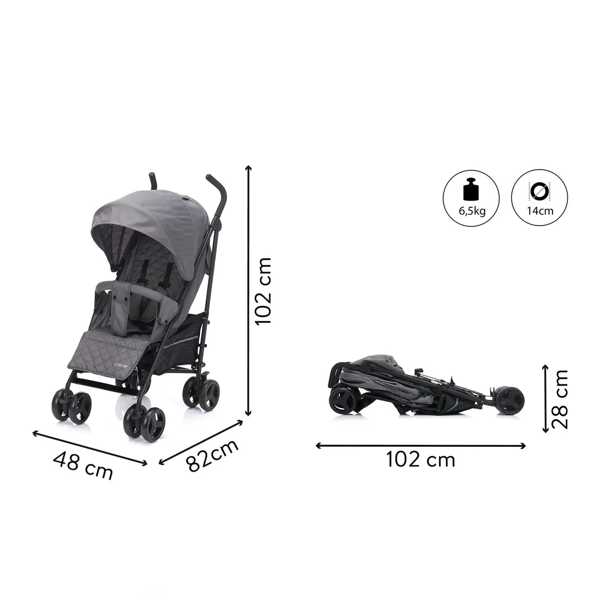 B-Ware Little One Buggy Kinderwagen Sportwagen Tommi Grau Liegefunktion Stauraum Gurt