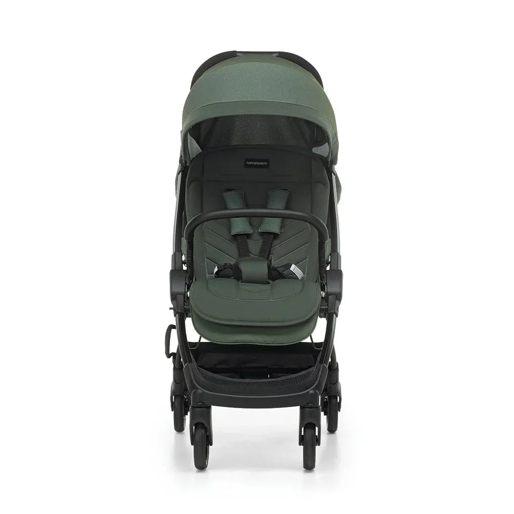 Foppapedretti Leichter Kinderwagen Ciao, für Kinder von 0-22 kg (0-4 Jahre), 1-Hand-Verschluss, Self-Standing, verstellbare Rückenlehne, gedämpfte Räder, Gepäckträger, Aluminiumrahmen, Wald