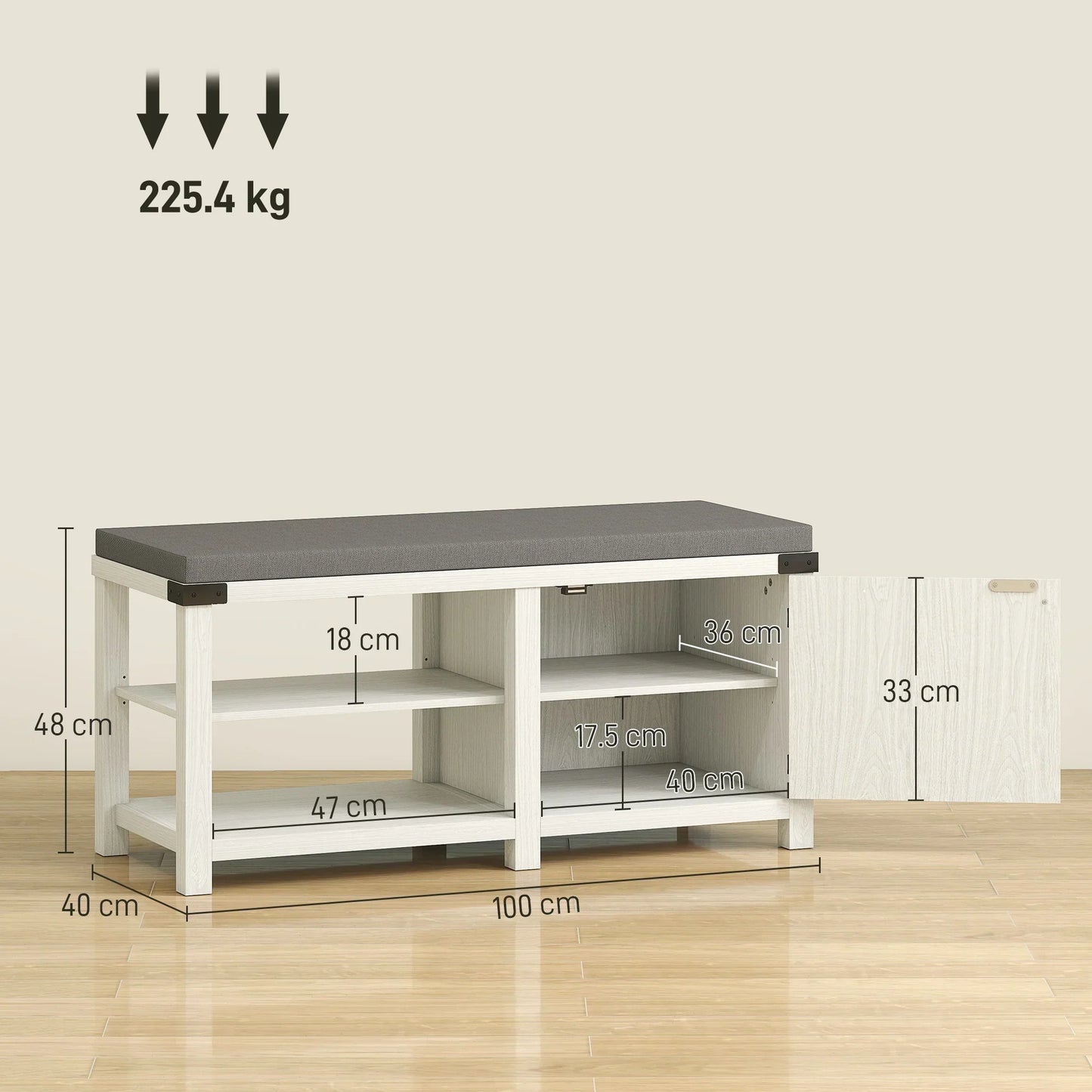 HOMCOM Rustikaler Schuhbänke Schuh Organizer mit Sitzplatz Schuhlagerbank mit Fächern und Kissen für 7 Paar Schuhe für Flur Wohnzimmer Schlafzimmer 100x40x48 cm Weiß und Grau