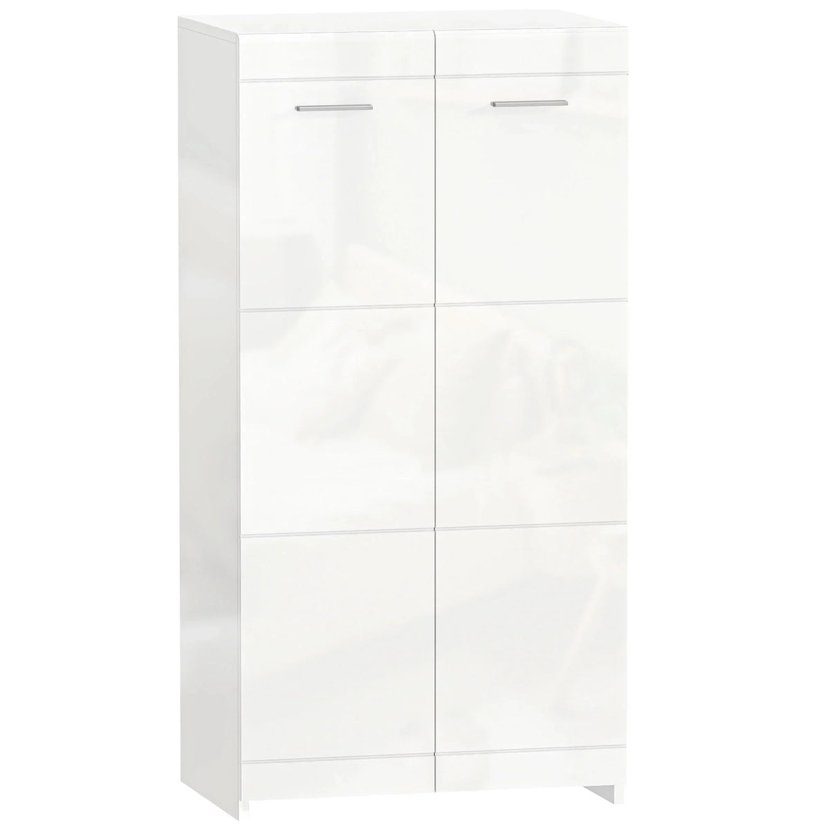HOMCOM Schuhschrank, 2-türig, 5 Ablagen, verstellbare Einlegeböden, fasst 10 Paar, Hochglanzweiß, 55 x 36 x 108 cm