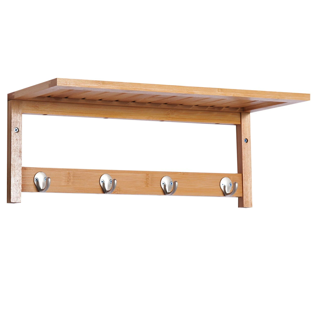 HOMCOM Wandkleiderhaken mit Regal und Handtuchhalter – 4 Haken für Flur, Wohnzimmer, Badezimmer, Diele, Schlafzimmer – 50x16x17,5 cm – Max. Belastung 5 kg