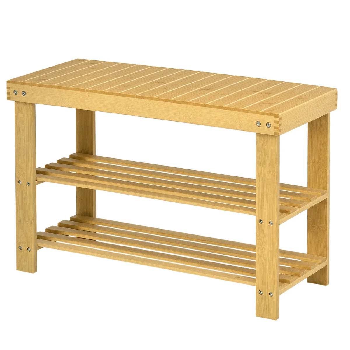 HOMCOM Schuhbank mit Sitzfläche, Bambus Sitzbank mit Stauraum, Schuhregal mit 2 offenen Fächern Garderobenbank für Wohnzimmer, Flur, 70 x 28 x 45 cm Natur