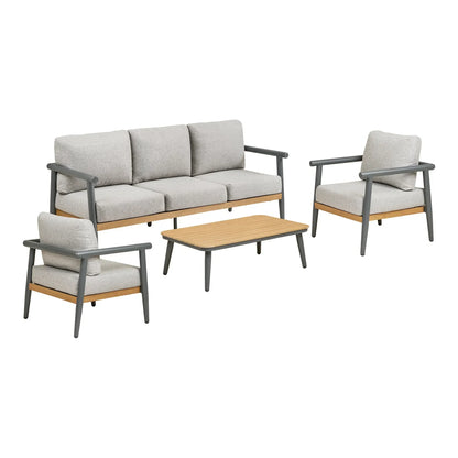 Garten Lounge Set Alviora – mit Aluminiumgestell und Holzoptik-Akzenten