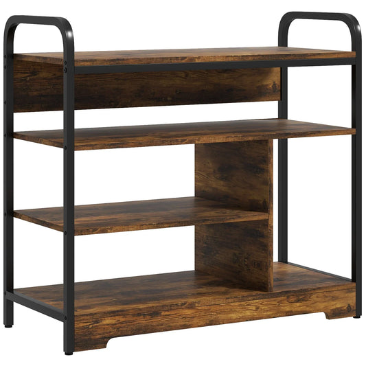 HOMCOM Scarpiera a 4 Ripiani, Scaffale Portascarpe con Manico, Organizer per 11 Paia di Scarpe, Salvaspazio, per Ingresso, Corridoio, Marrone Rustico