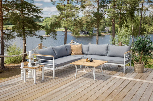 Set Lounge Puerto - in metallo con dettagli in teak, cuscini inclusi