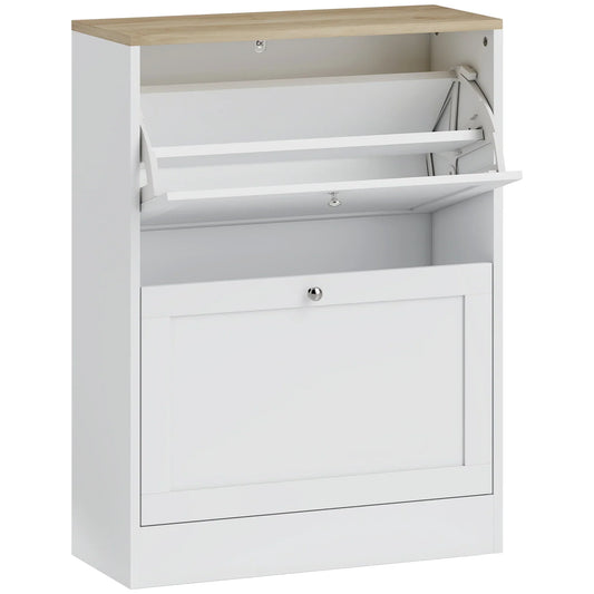 HOMCOM Scarpiera per 12 paia di scarpe, mobiletto scarpiera salvaspazio, mobile moderno per l'ingresso con 2 ante a ribalta e ripiani regolabili, per corridoio e ingresso, 60 x 24 x 80 cm, bianco