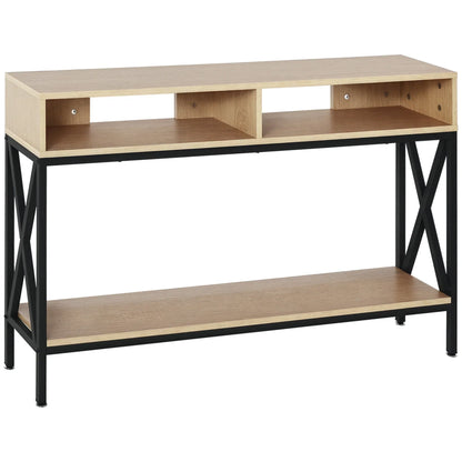 HOMCOM Konsolentisch für den Flur mit 2 Fächern und Ablage 120x23,5x75 cm Eiche und Schwarz