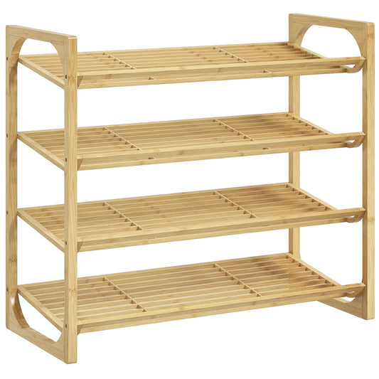 HOMCOM Scarpiera a 4 Ripiani in Bambù, Portascarpe per Fino a 12 Paia di Scarpe con Maniglia, per Ingresso e Camera da Letto, 76 x 33 x 67 cm, Colore Naturale