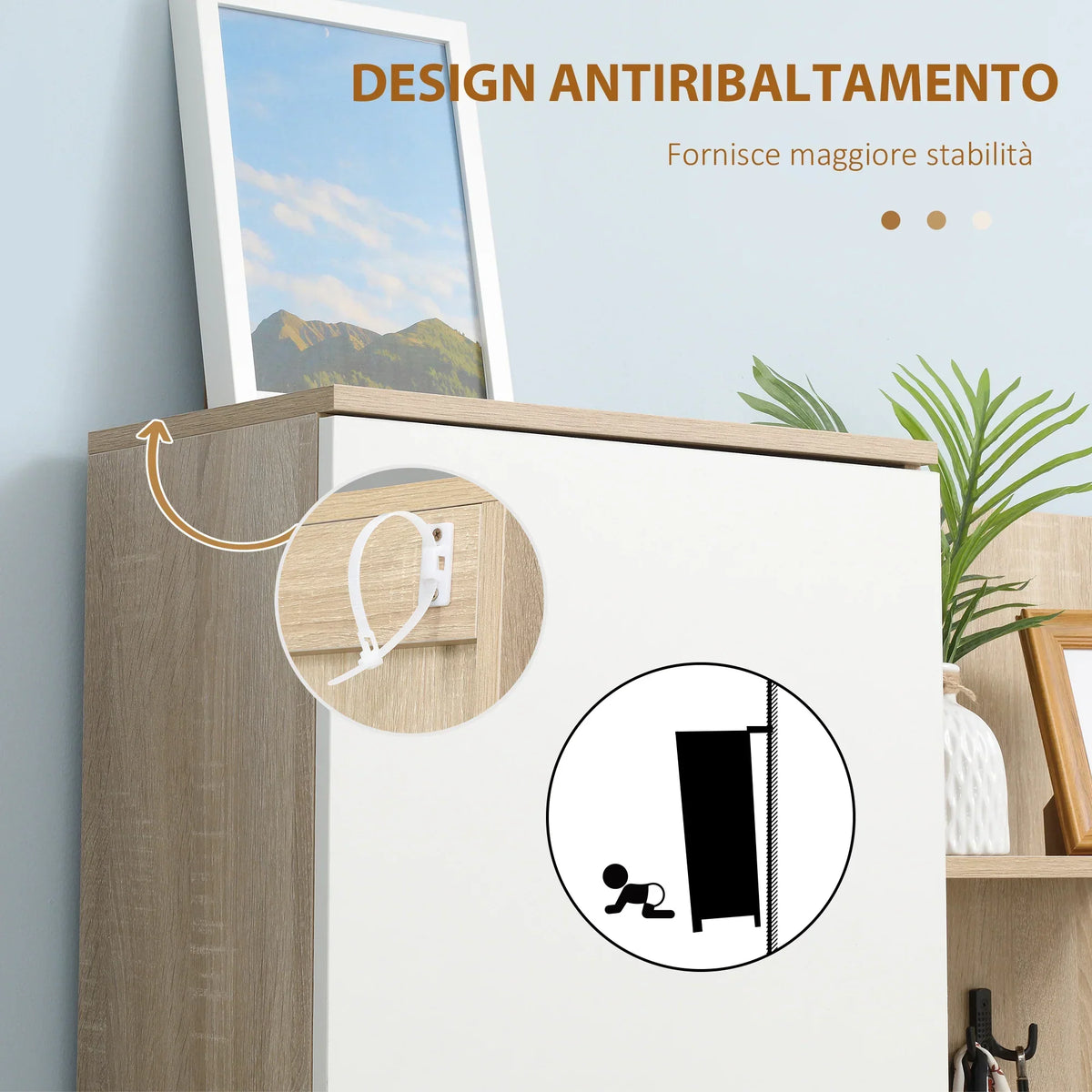 HOMCOM 4-in-1 Garderobenständer mit Spiegel, Haken und verstellbaren Regalen, multifunktionales Möbelstück für den Eingangsbereich aus Holz mit Schublade, 145x29x184 cm, Naturholz und Weiß