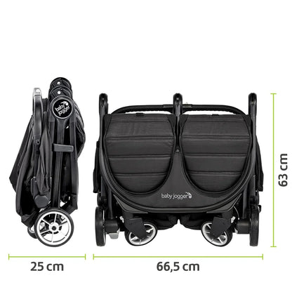 Baby Jogger City Tour 2 Double Geschwisterwagen Zwillingswagen für Reisen | leichter, zusammenklappbarer und tragbarer Zwillingsbuggy | Pitch Black (Schwarz)