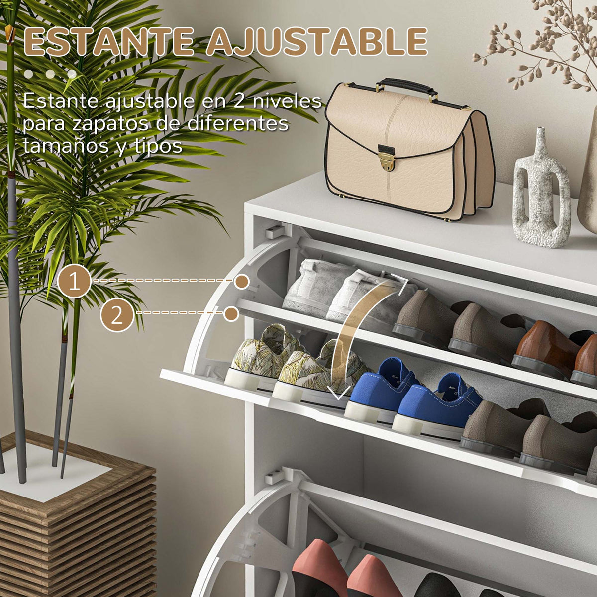 HOMCOM Moderner Schuhregal Eingangsschuhschrank mit 2 Klapptüren und verstellbaren Regalen für 16 Paar Schuhe Schmaler Schuhschrank für Flur 81,5x25x83 cm Weiß