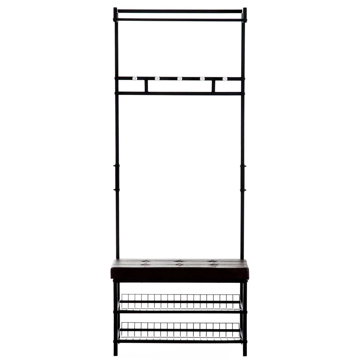 HOMCOM Kleiderständer mit 5 Haken und Schuhbank mit 2 Ebenen, Metallkleiderständer für Flur, Schlafzimmer, 72,5 x 35 x 180 cm