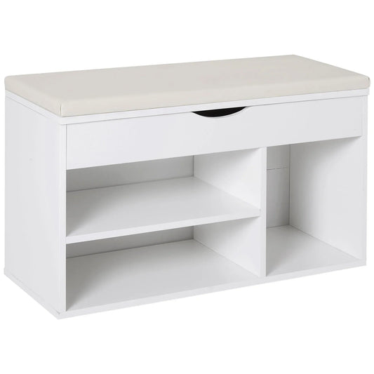 HOMCOM Scarpiera con seduta - Scarpiera moderna per ingresso con cassetto, ripiani aperti e 1 cuscino per corridoio 80x30x47cm