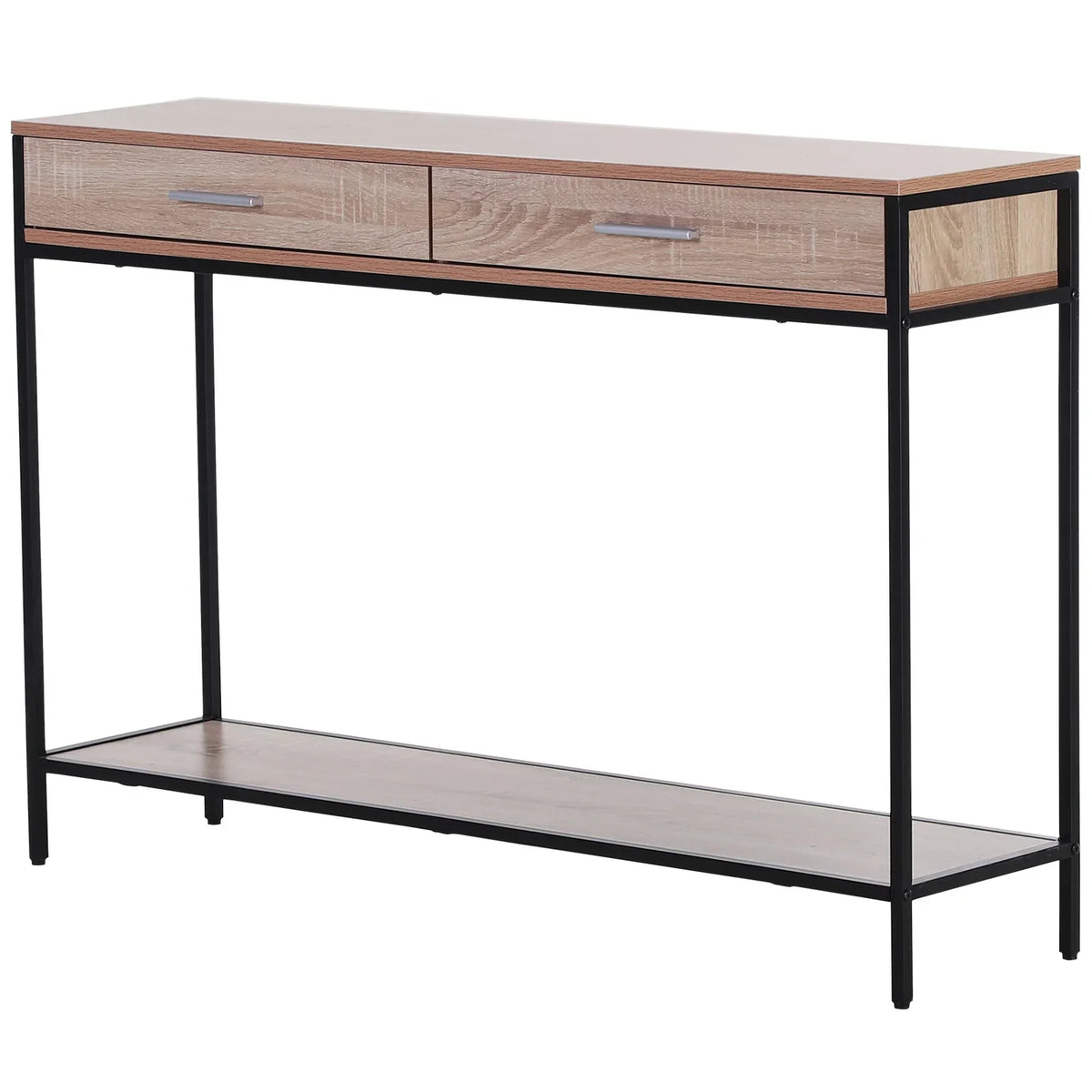 HOMCOM Konsolentisch im Industriestil mit Schubladen und Stahlstruktur für den Eingangsbereich 120x30x81,5 cm Eiche