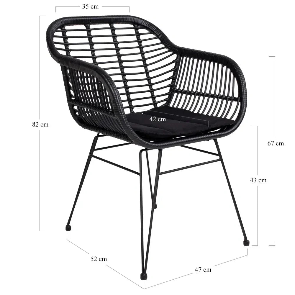 2er Set - Gartenstuhl Firenze Schwarz aus Stahl/Polyrattan