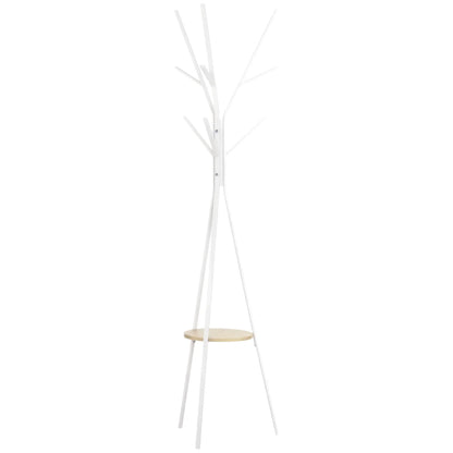 HOMCOM Garderobe, Hutständer mit 8 Haken, Kleiderständer mit Ablage, Stehkleiderschrank für Kleidung, Hüte, Taschen, Metall, Weiß, 45 x 45 x 180 cm