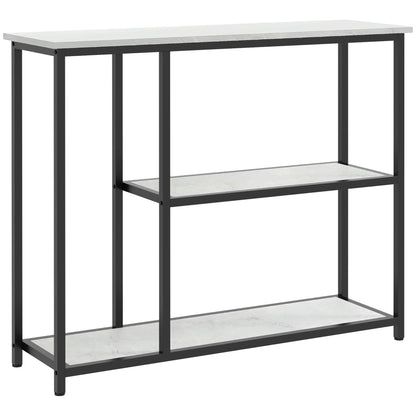 HOMCOM Konsolentisch, Flurtisch mit 3 Regalen, 100 x 30 x 80 cm, Beistelltisch, kleiner Präsentationstisch für schmale Räume, Flur, Diele, Wohnzimmer, Schlafzimmer, Weiß