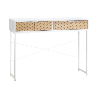 HOMCOM Schmale Konsole für den Eingangsbereich mit 2 Schubladen, modernes Design mit eingeprägten Linien für Flur, Wohnzimmer und Schlafzimmer 100x30x75 cm Weiß und Eiche