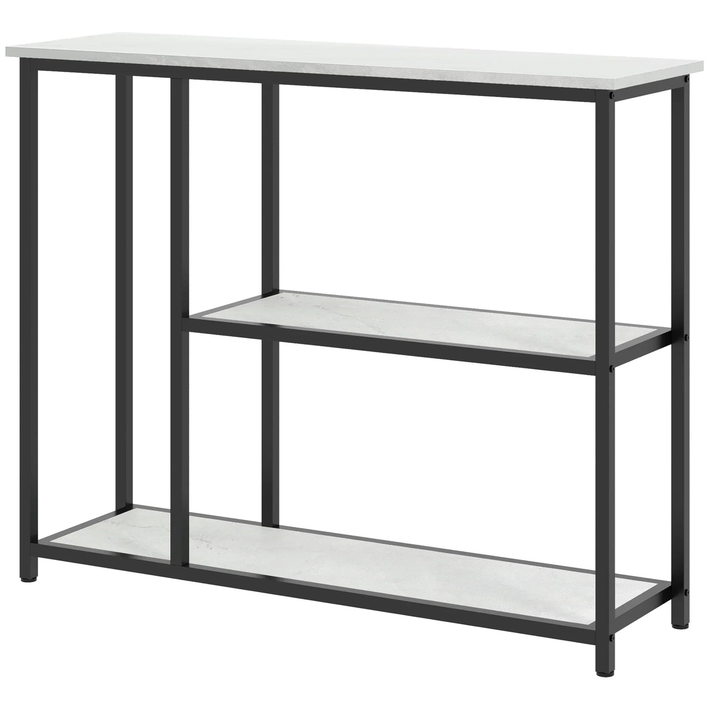 HOMCOM Konsolentisch, Flurtisch mit 3 Regalen, 100 x 30 x 80 cm, Beistelltisch, kleiner Präsentationstisch für schmale Räume, Flur, Diele, Wohnzimmer, Schlafzimmer, Weiß