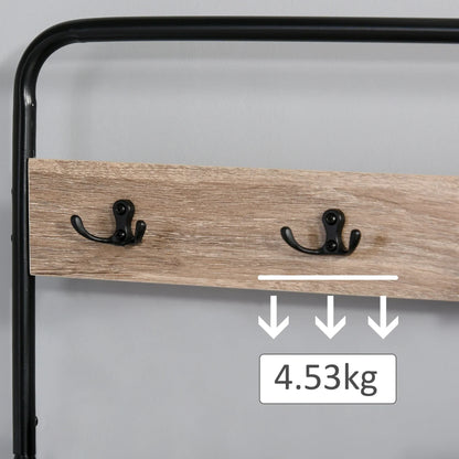 HOMCOM Garderobenständer mit Bank und Schuhregal im Industrie-Stil, Vintage Holz und schwarzer Stahl Flurmöbel