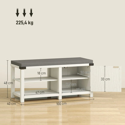 HOMCOM Rustikaler Schuhbänke Schuh Organizer mit Sitzplatz Schuhlagerbank mit Fächern und Kissen für 7 Paar Schuhe für Flur Wohnzimmer Schlafzimmer 100x40x48 cm Weiß und Grau