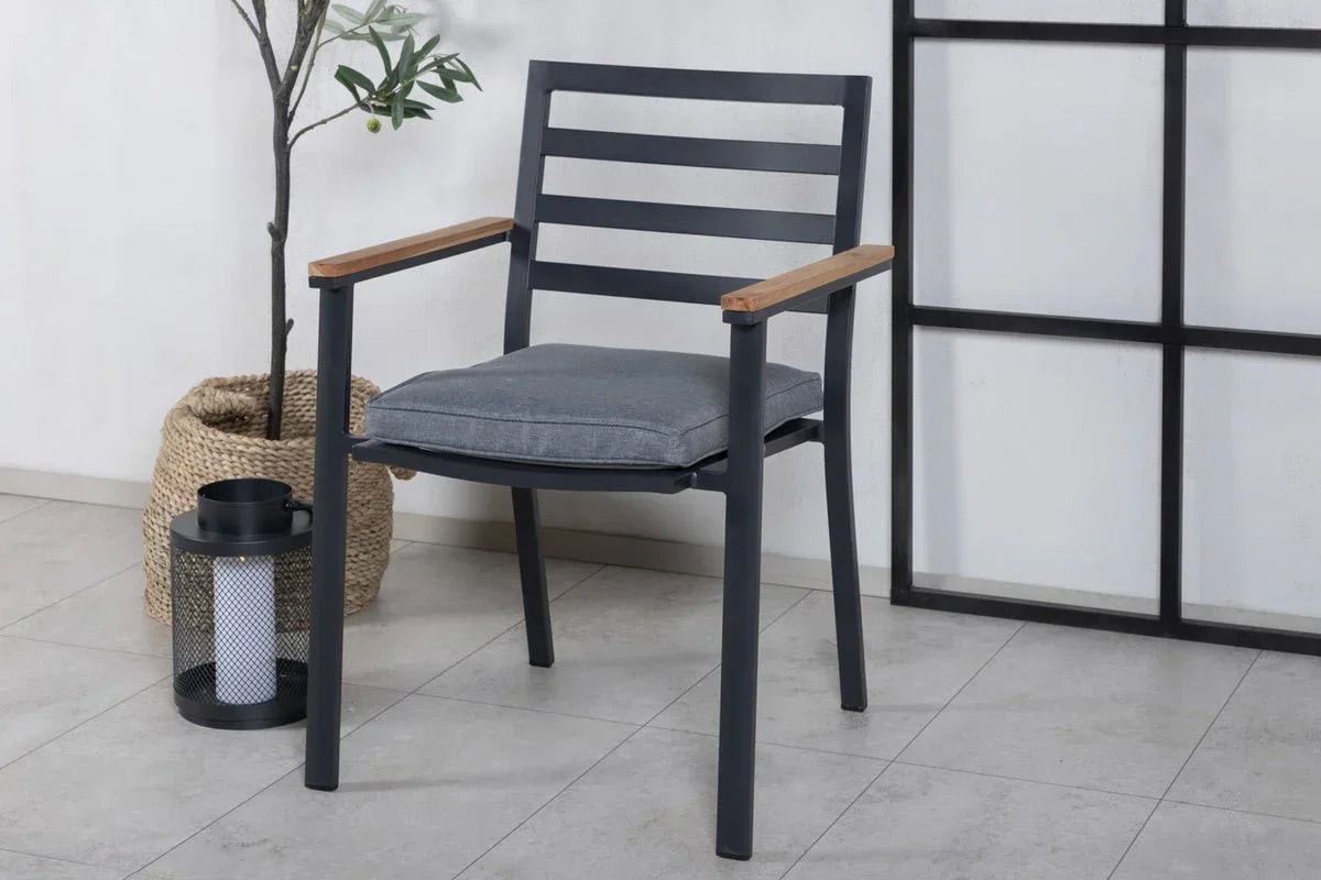 2er Set Gartenstuhl Tala - aus schwarzem Aluminiumgestell inklusive Kissen