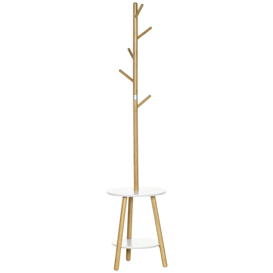 HOMCOM 2-in-1 Bambus Kleiderständer Baum mit 2 Ablagen und 5 Haken für Kleidung und Taschen, Aluminiumrahmen für Eingangsbereich und Schlafzimmer, 39,5x39,5x171 cm Natur