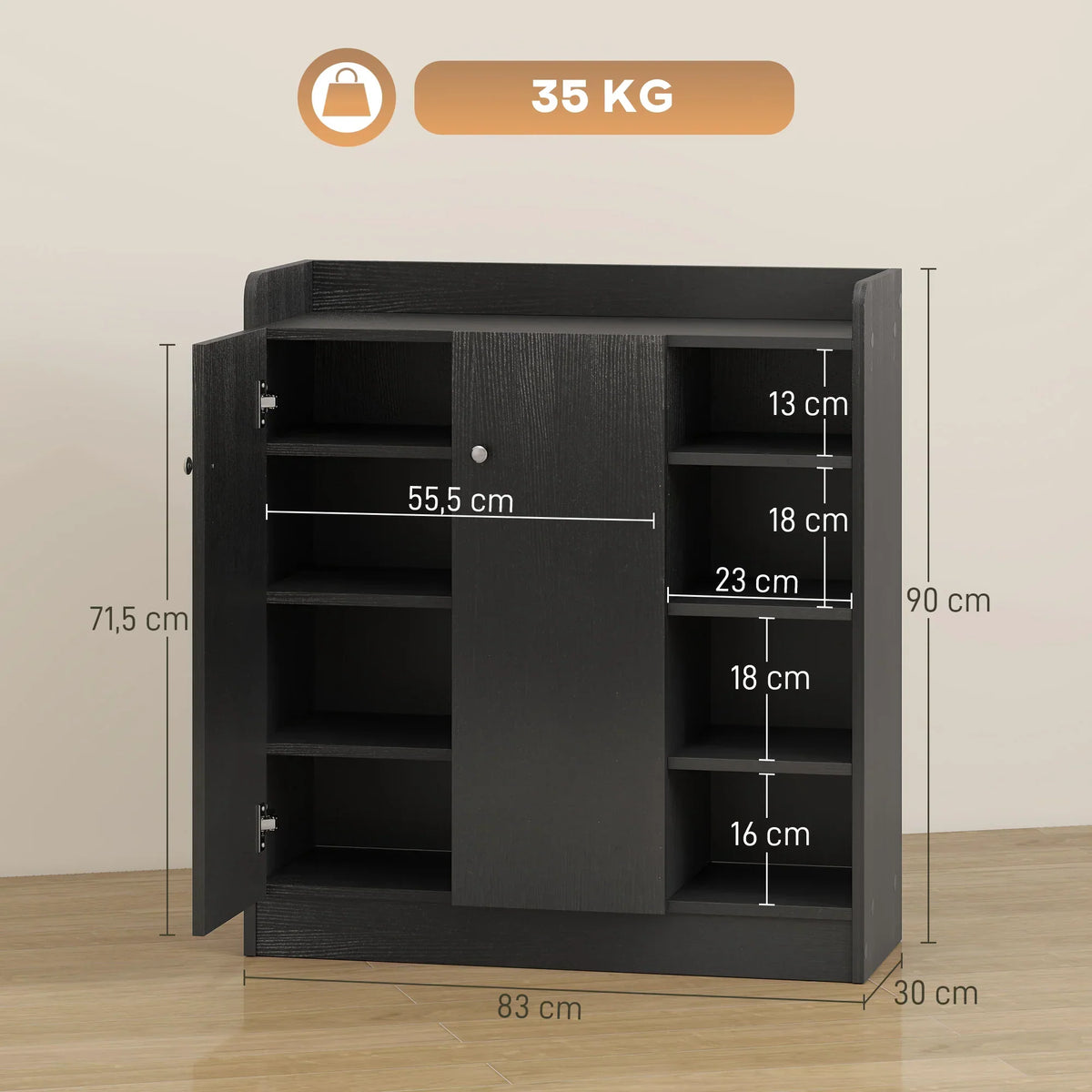 HOMCOM Schuhschrank mit 2 Türen – Schlanker Schuhregal mit einstellbaren Regalen für 12 Paar Schuhe für Flur und Eingangsbereich 83x30x90 cm Schwarz