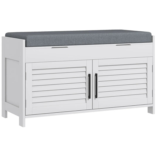Panca scarpiera HOMCOM con ripiano interno regolabile a 3 altezze, panca scarpiera sottile in MDF con rivestimento in lino, 90x36x50 cm, bianco e grigio