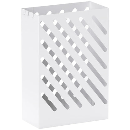 HOMCOM Regenschirmständer mit 4 Haken und herausnehmbarer Tropfschale - Regenschirmhalter für Gehstöcke & Regenschirme, Stahl 28 x 14 x 41 cm Weiß