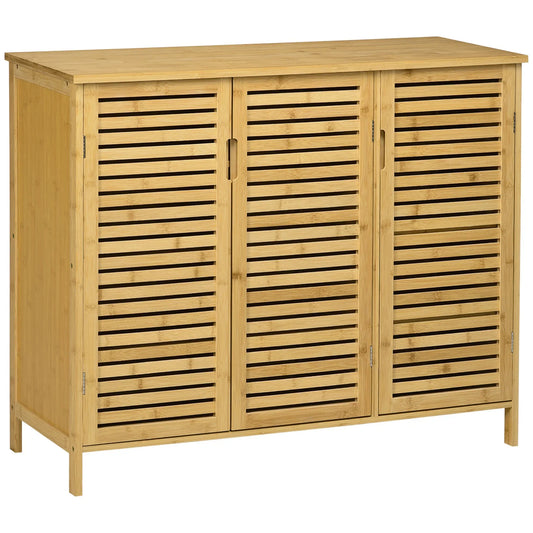 HOMCOM Scarpiera in Bambù per Ingresso con 3 Ante a Persiana e Ripiani Regolabili per 16 Paia di Scarpe, 100x35x80 cm Naturale