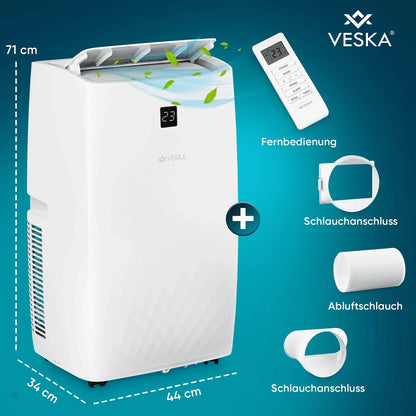 Klimaanlage Mobil 12000 BTU/h (3.500 Watt) - Mobiles Klimagerät 4in1 mit WiFi/App Monoblock Kältemittel - Fernbedienung, 24h-Timer, Luftentfeuchter, Nachtmodus