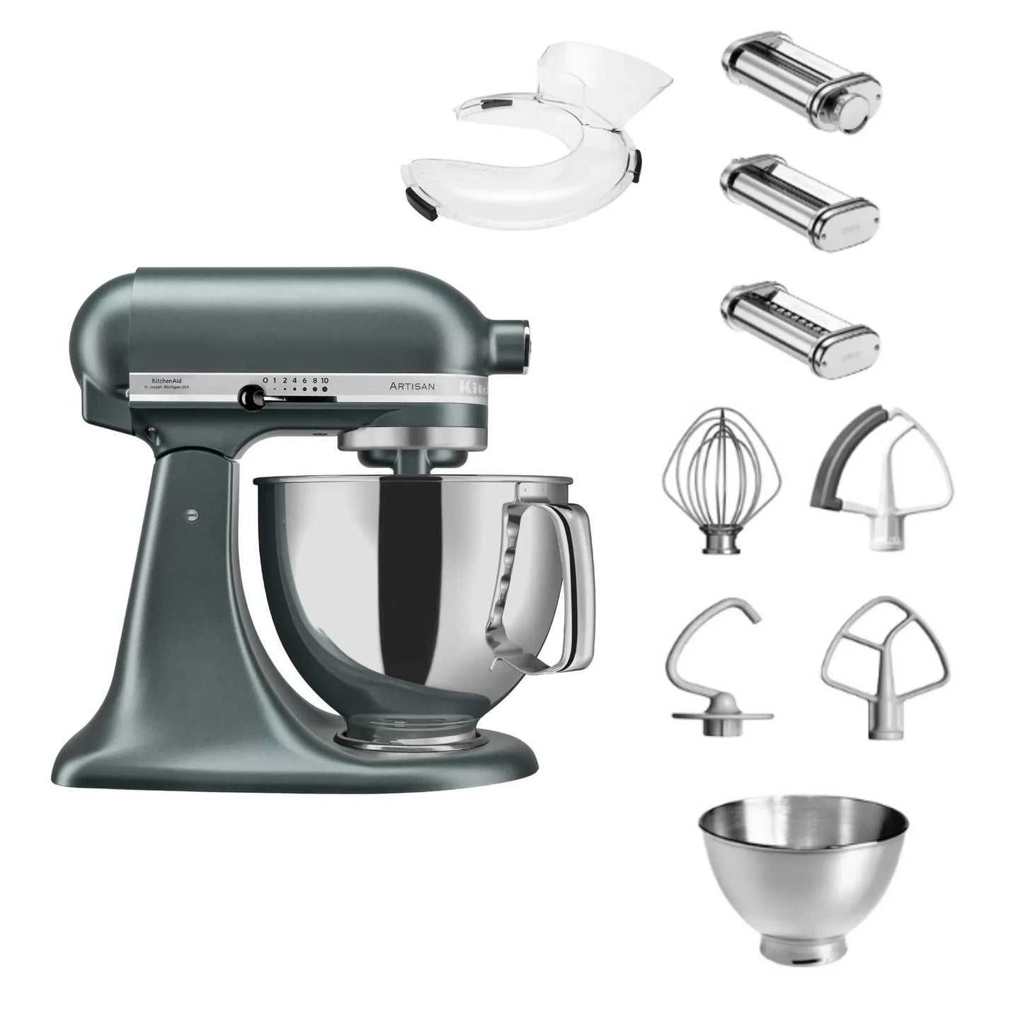 KitchenAid 4,8 L 5KSM175 Artisan Küchenmaschine Pastalover mit Nudelwalzen 3er- Set