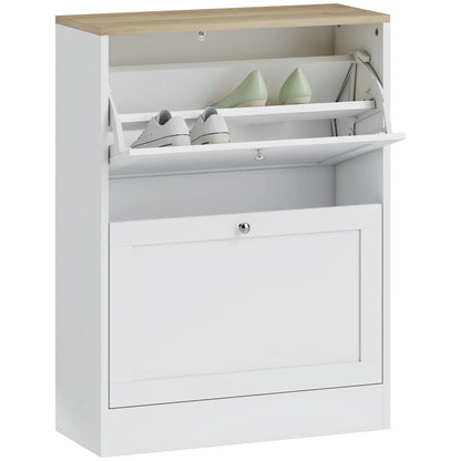 HOMCOM Schuhschrank für 12 Paare, schmaler Schuhaufbewahrungsschrank, modernes Möbelstück für den Eingangsbereich mit 2 Klappschubladen und verstellbaren Regalen, für Flur und Eingangsbereich, 60 x 24 x 80 cm, Weiß