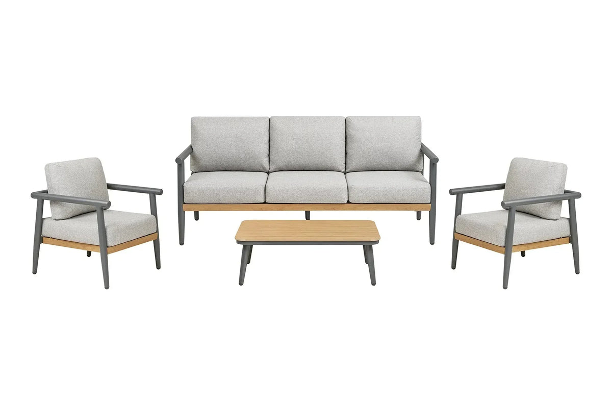 Garten Lounge Set Alviora – mit Aluminiumgestell und Holzoptik-Akzenten