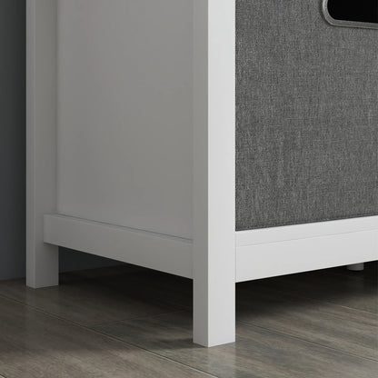 HOMCOM Schuhe-Bank mit verstellbarem 3-stufigem Regal, 2 abnehmbaren Schubladen und Polster, Möbel aus Spanplatte, 105x35x47 cm, Weiß und Grau