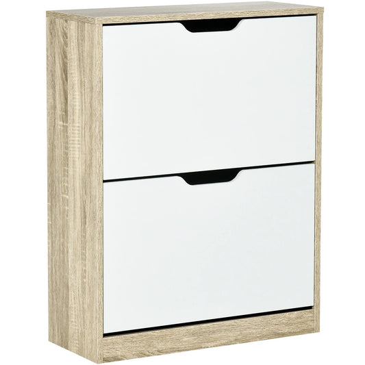 Scarpiera HOMCOM in legno con 2 ante a ribalta e 4 ripiani per 8 paia di scarpe per ingresso, corridoio, camera da letto 62,5x26x81 cm bianco e naturale