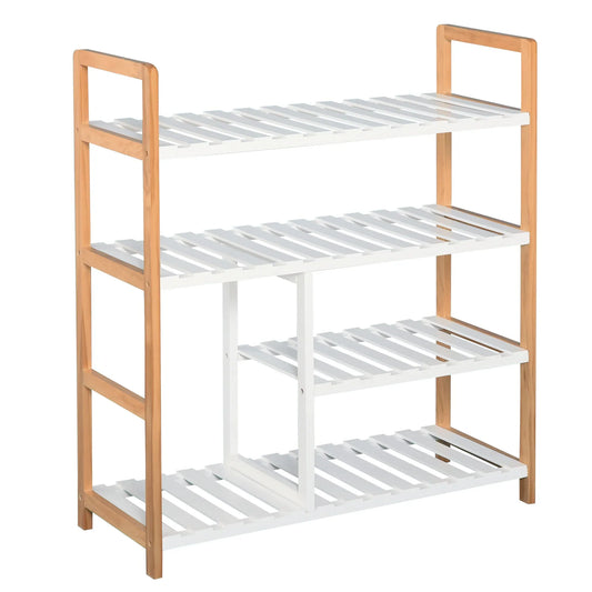 HOMCOM Scarpiera a 4 Ripiani per 11 Paia di Scarpe e Vano per Stivali Alti, in Legno di Pino Massiccio 68x26x78 cm, Bianca