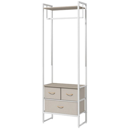 HOMCOM Garderobenständer für Flur mit 3 Stoffschubladen, Kleiderstange und Ablage für Flur, Schlafzimmer, Wohnzimmer 58,5x30x178 cm Natur