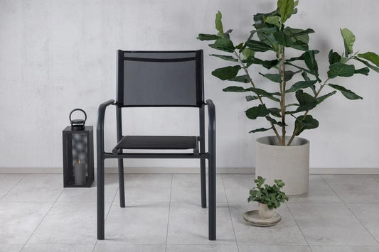 2er Set - Gartenstuhl Ronda aus Textilene und Aluminiumgestell in Schwarz