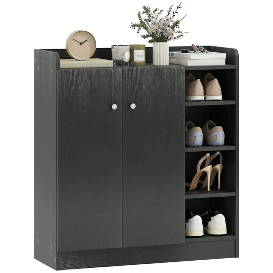 HOMCOM Scarpiera a 2 Ante - Mobile Scarpiera Sottile con Ripiani Regolabili per 12 Paia di Scarpe per Ingresso e Corridoio 83x30x90 cm Nero