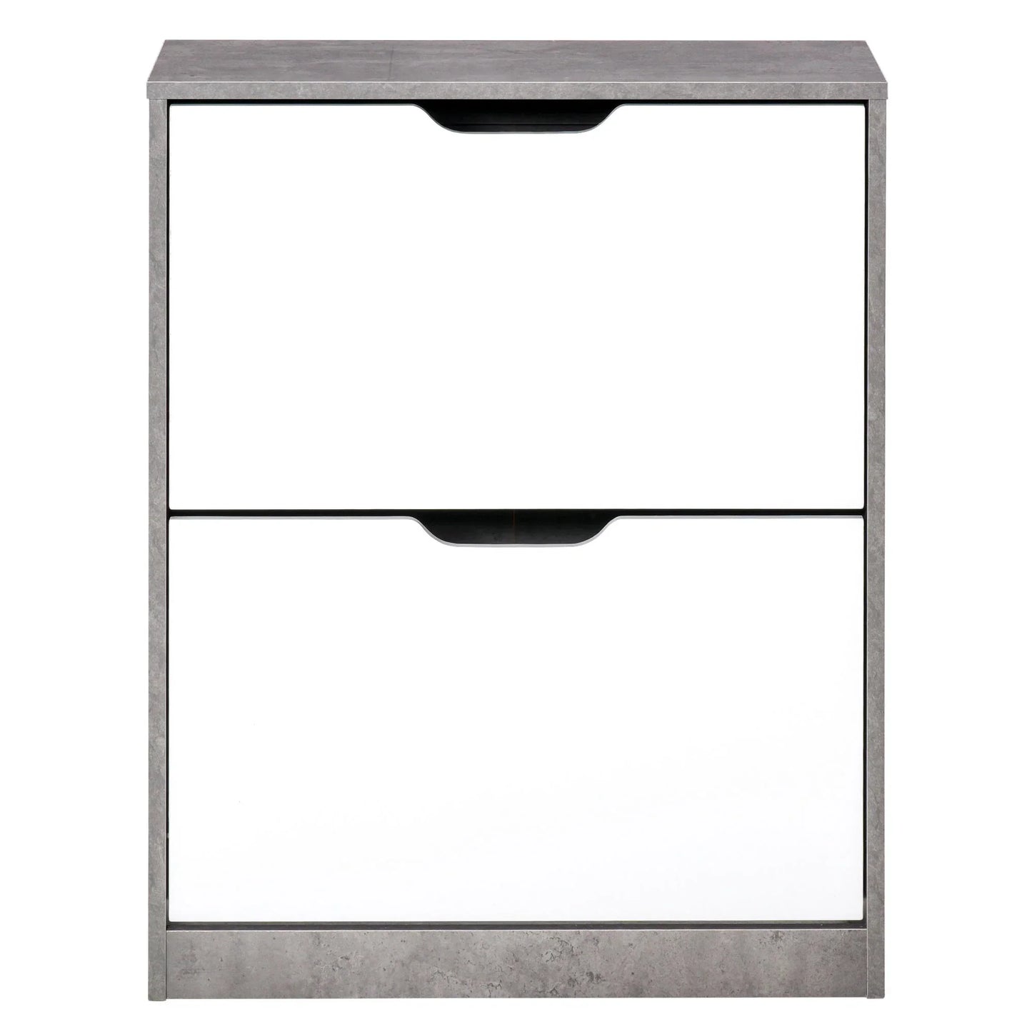 HOMCOM Holz Schuhschrank Schuhregal mit 2 Klapptüren und 4 Ablagen für 8 Paare im Eingangsbereich Flur Schlafzimmer 62,5x26x81 cm Grau